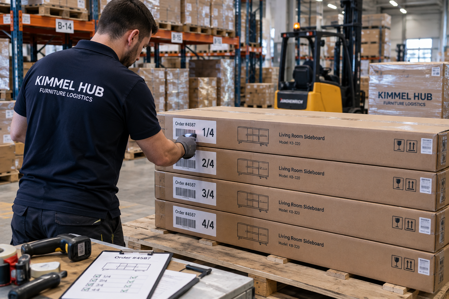 Preparing a multi-package furniture order in the Hungarian warehouse